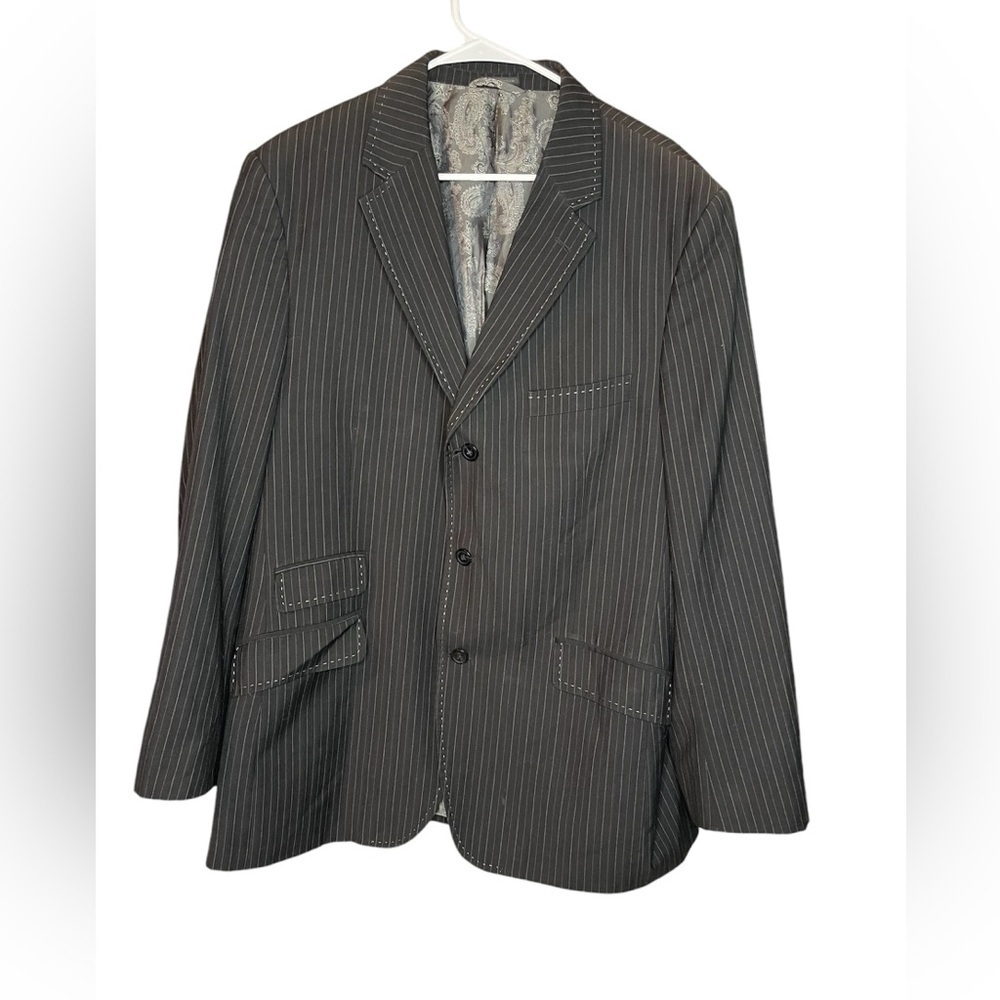 Steve Harvey Collection Men’s Pinstripe Blazer 46R/40R, Black, Classic Fit